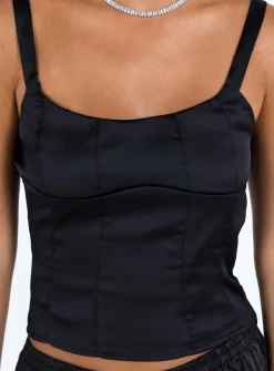 Princess Polly Golda Satin Corset Top  Black Discount