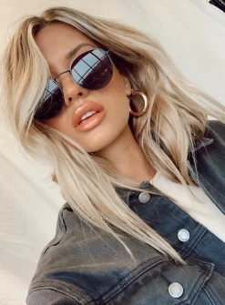 Princess Polly Golden Hour Sunglasses  Black Clearance