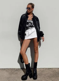 Princess Polly Goldsmith Faux Leather Bomber Jacket  Black Sale