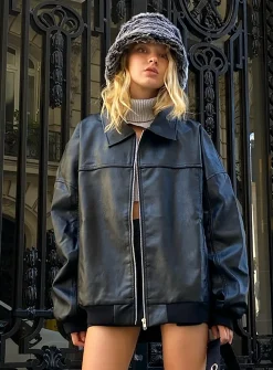 Princess Polly Goldsmith Faux Leather Bomber Jacket  Black Sale