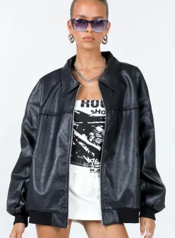 Princess Polly Goldsmith Faux Leather Bomber Jacket  Black Sale