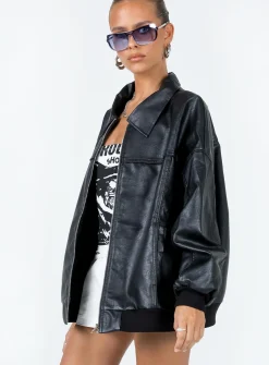 Princess Polly Goldsmith Faux Leather Bomber Jacket  Black Sale