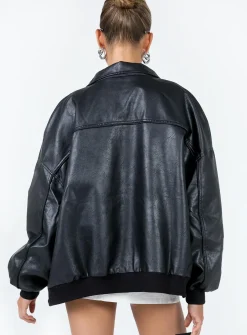 Princess Polly Goldsmith Faux Leather Bomber Jacket  Black Sale