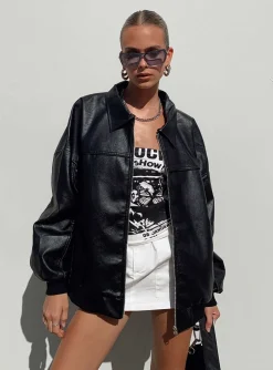 Princess Polly Goldsmith Faux Leather Bomber Jacket  Black Sale