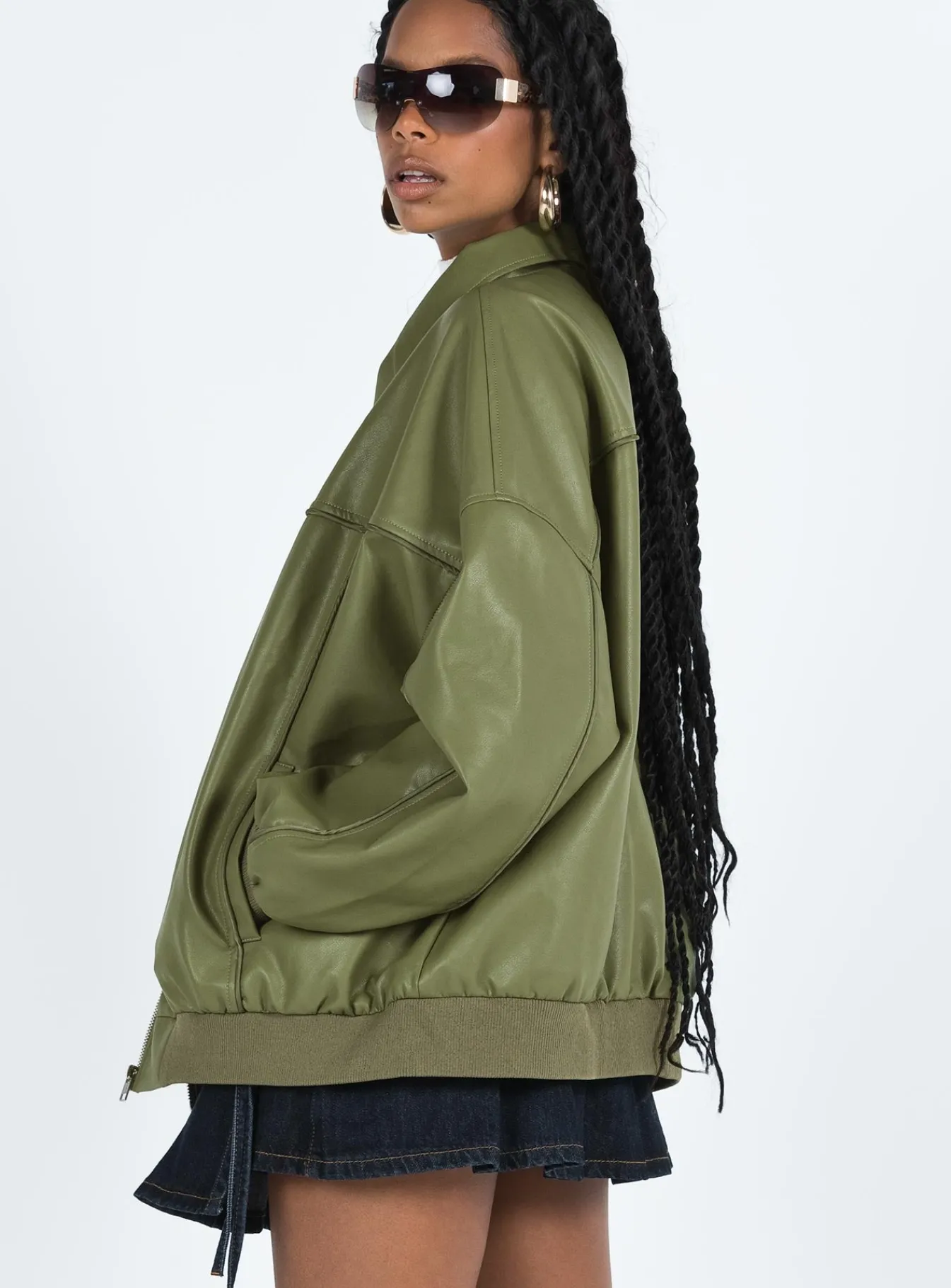 Princess Polly Goldsmith Faux Leather Bomber Jacket Green Cheap
