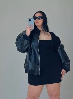 Princess Polly Goldsmith Pu Bomber Jacketcurve Black Cheap