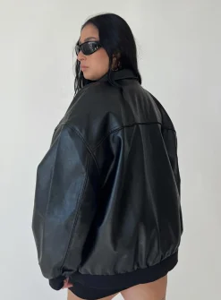 Princess Polly Goldsmith Pu Bomber Jacketcurve Black Cheap