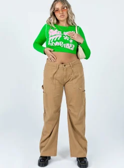 Princess Polly Good Vibes Long Sleeve Top Green Hot