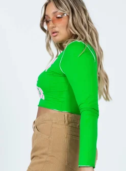 Princess Polly Good Vibes Long Sleeve Top Green Hot