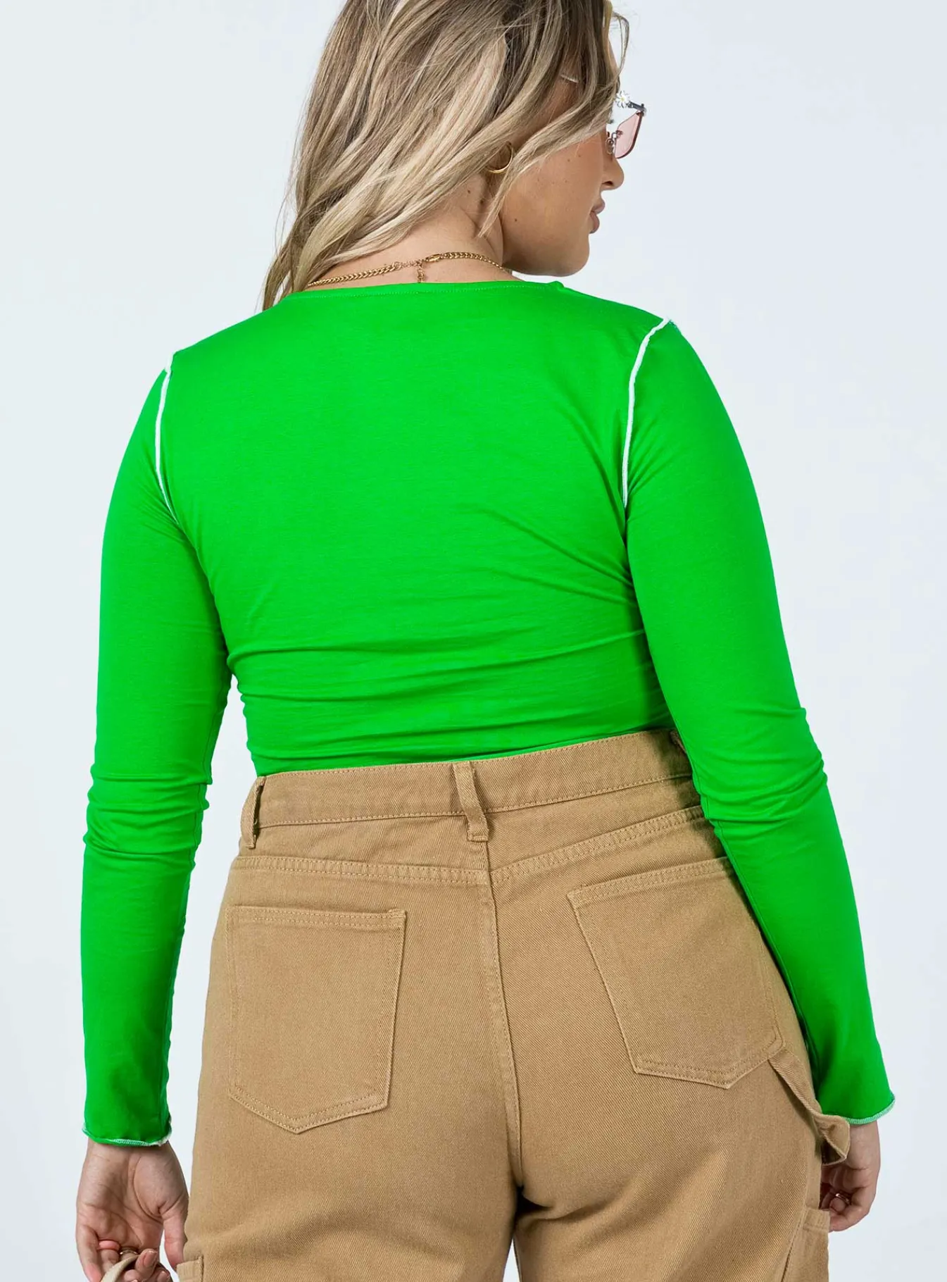 Princess Polly Good Vibes Long Sleeve Top Green Hot