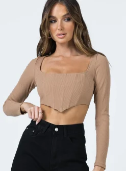 Princess Polly Greer Long Sleeve Top  Tan Cheap