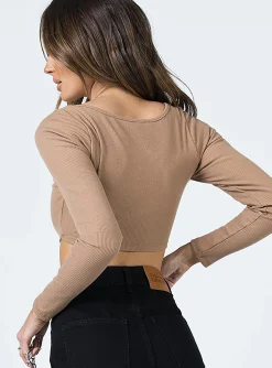 Princess Polly Greer Long Sleeve Top  Tan Cheap