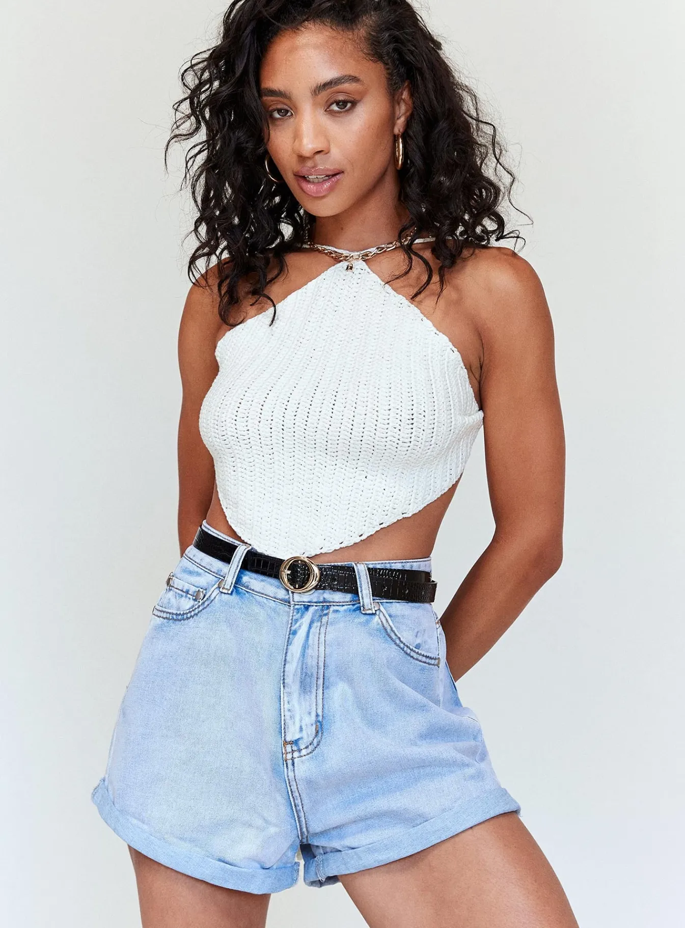 Princess Polly Gun Barrel City High Waisted Shorts Pale Blue Hot