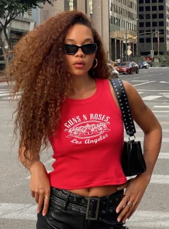 Princess Polly Guns N' Roses Tank Top  Red Outlet