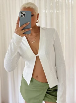 Princess Polly Haddock Long Sleeve Top  White Flash Sale