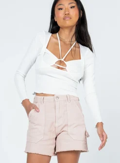 Princess Polly Hadley Mid Rise Shorts  Beige Cheap