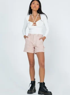 Princess Polly Hadley Mid Rise Shorts  Beige Cheap