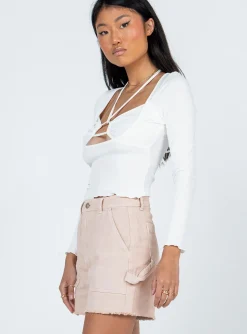 Princess Polly Hadley Mid Rise Shorts  Beige Cheap