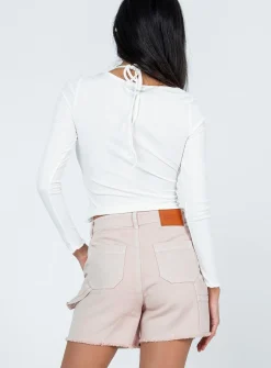 Princess Polly Hadley Mid Rise Shorts  Beige Cheap