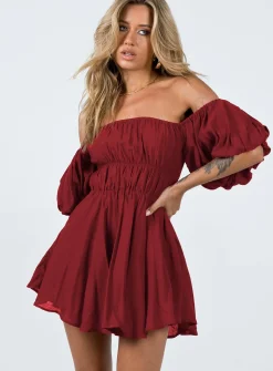 Princess Polly Halton Mini Dress Burgundy Hot