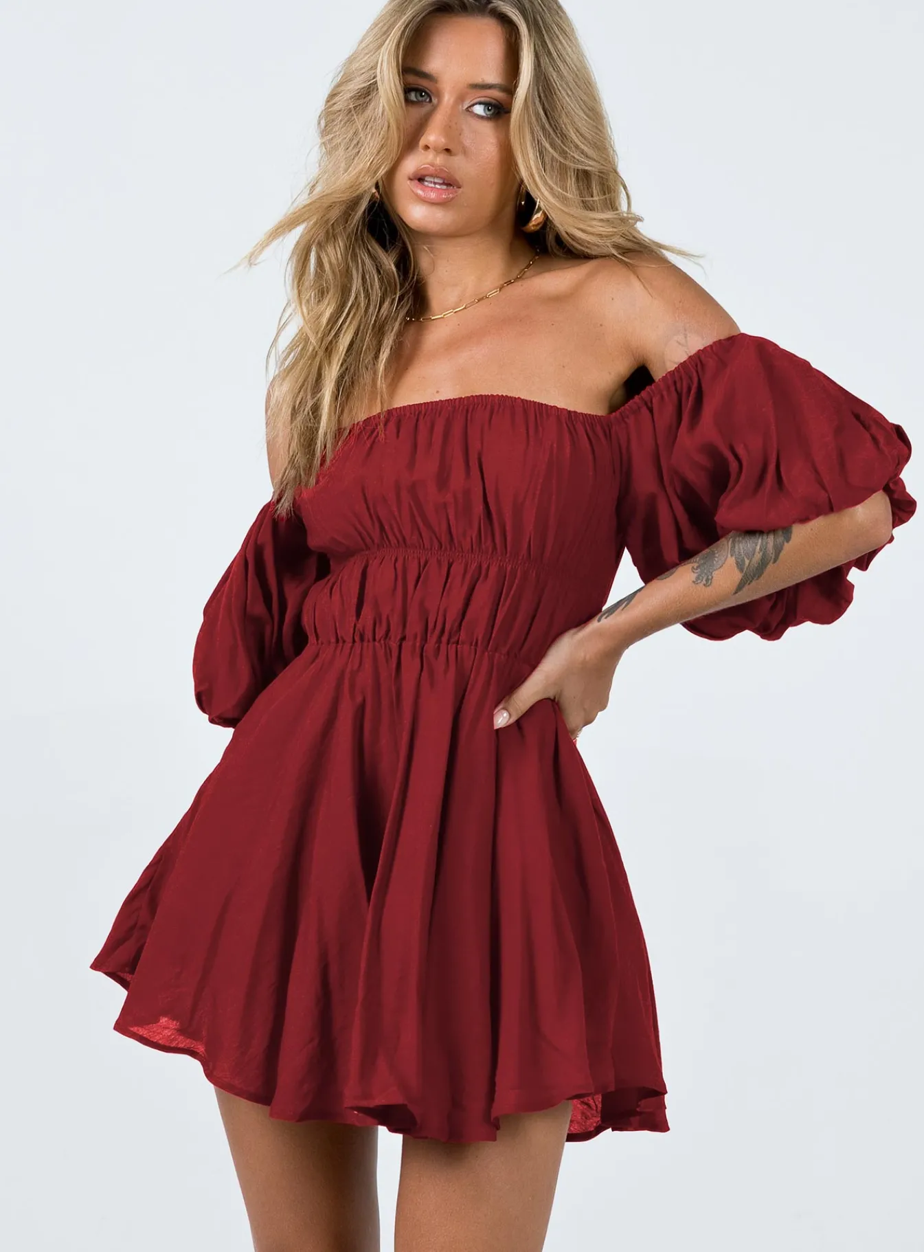 Princess Polly Halton Mini Dress Burgundy Hot
