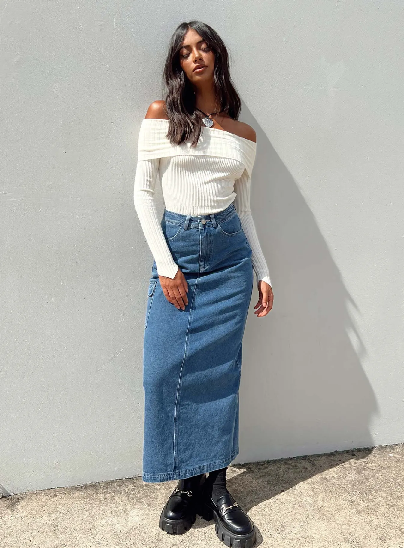 Princess Polly Harbenmaxi Skirt Denim Cheap