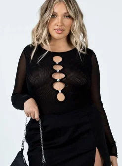 Princess Polly Harlee Long Sleeve Bodysuit  Black Store