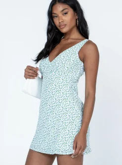 Princess Polly Harlen Mini Dress/ White Floral Blue Flash Sale