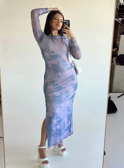 Princess Polly Harlowe Mesh Maxi Dressmulti   Blue New