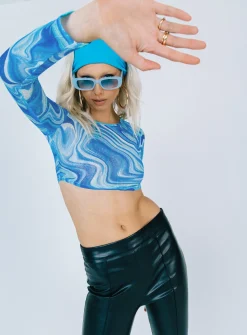 Princess Polly Harlyn Long Sleeve Top  Blue Cheap