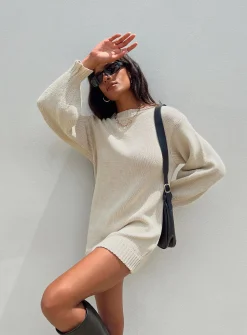 Princess Polly Harmony Knit Mini Dress  Beige Clearance