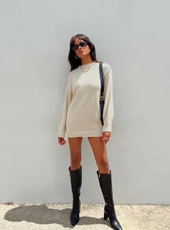 Princess Polly Harmony Knit Mini Dress Beige Clearance