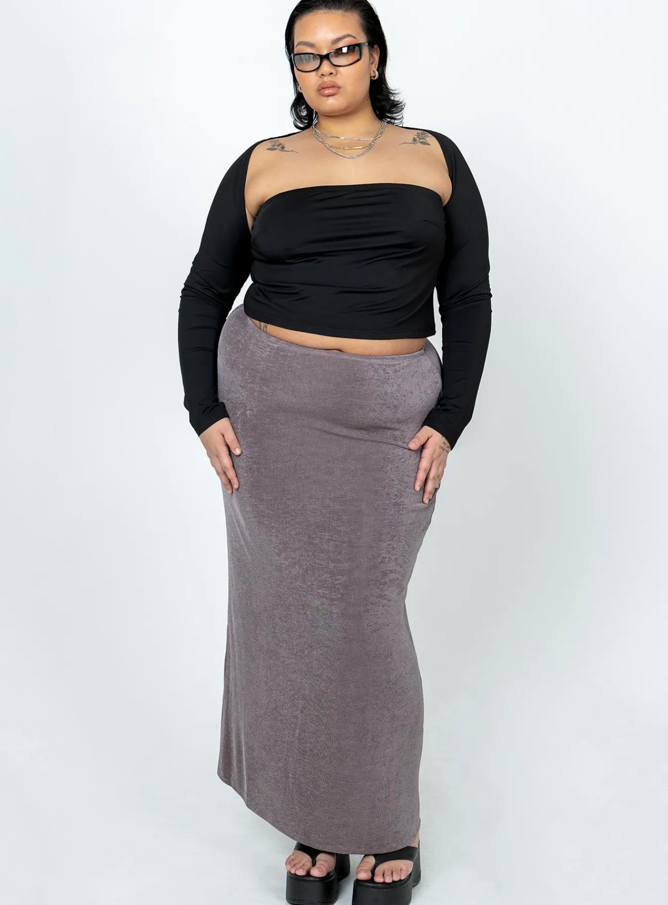 Princess Polly Harriette Maxi Skirtgrey Curve Slate Shop