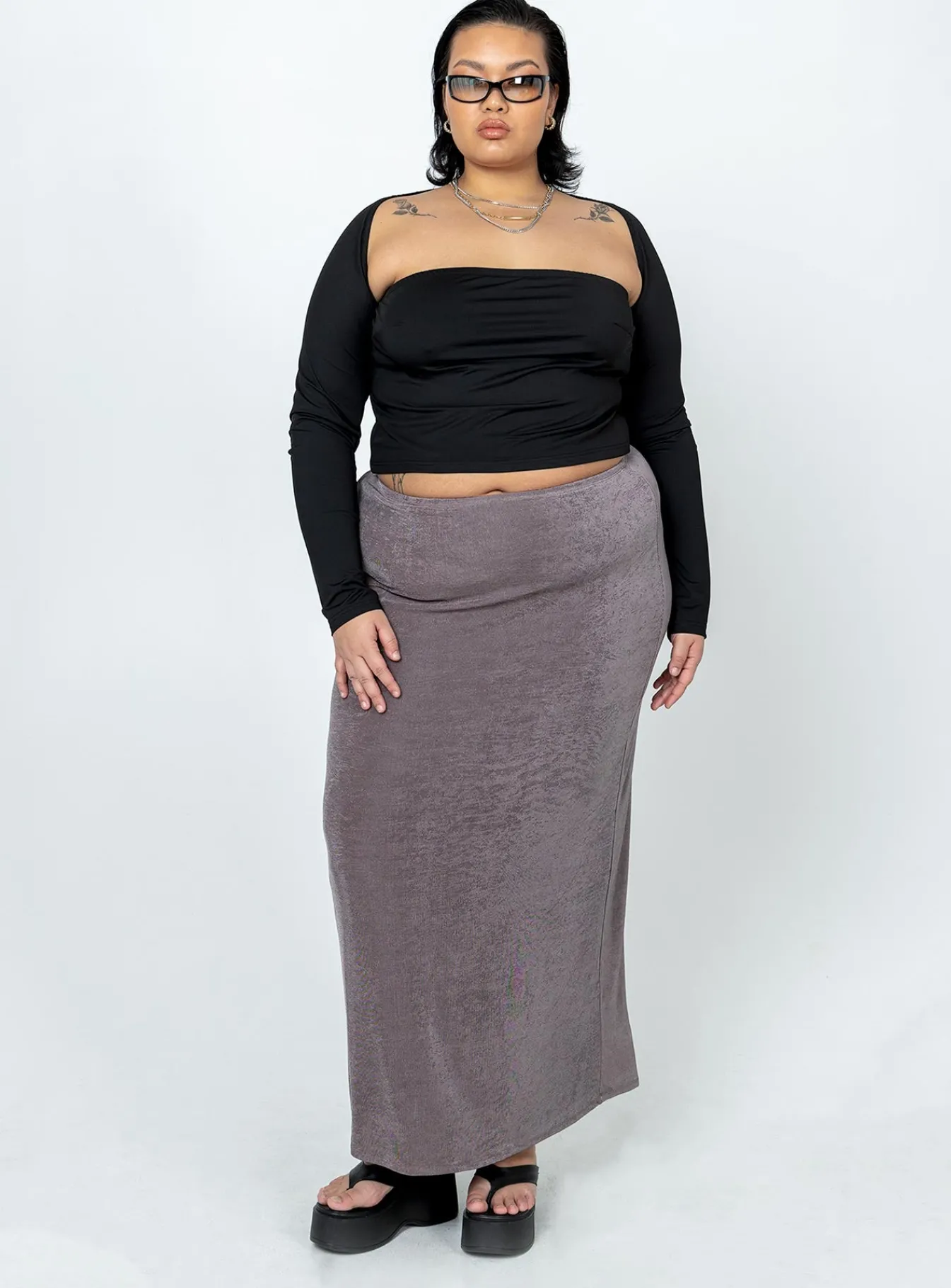 Princess Polly Harriette Maxi Skirtgrey Curve Slate Shop