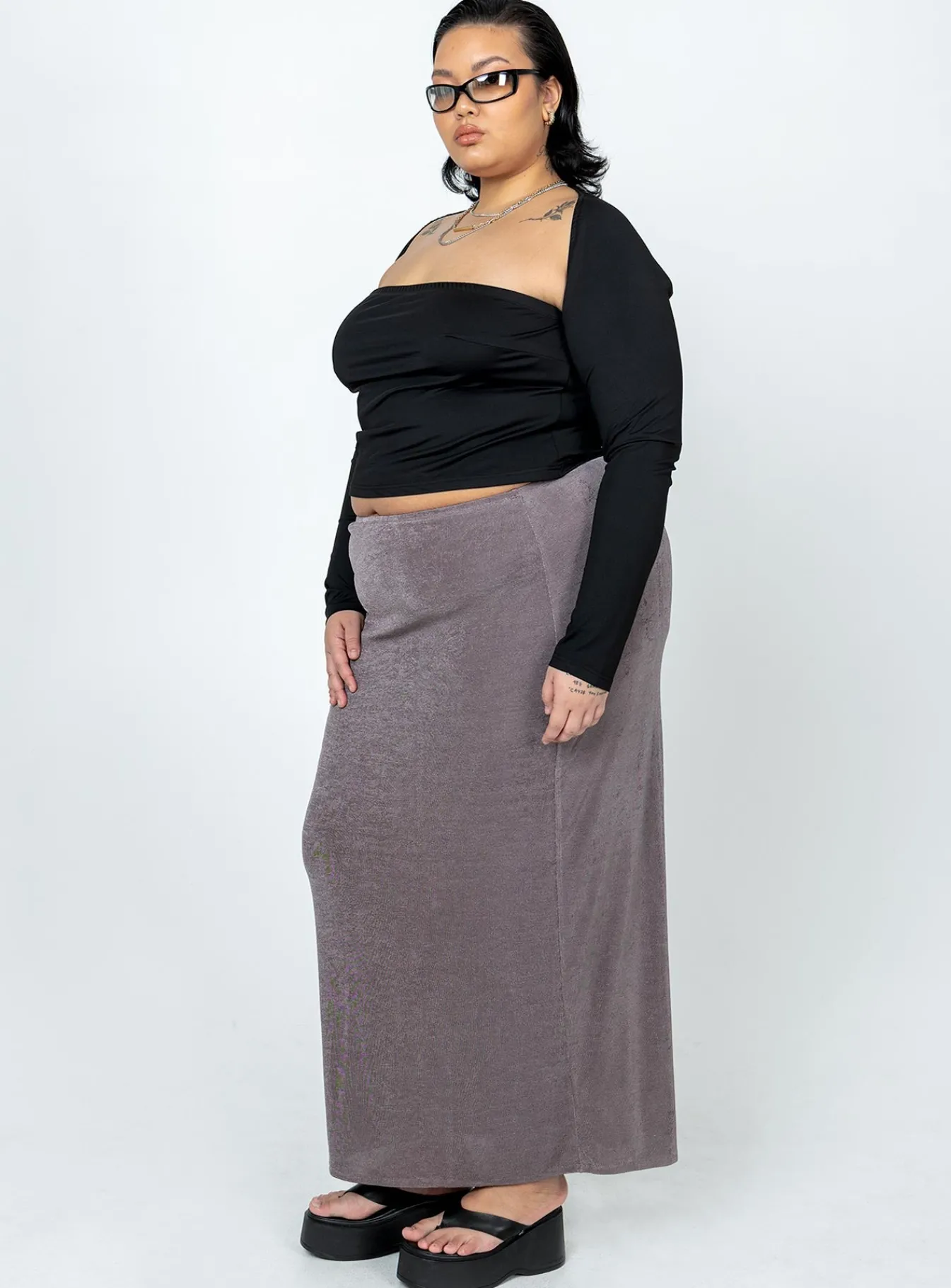 Princess Polly Harriette Maxi Skirtgrey Curve Slate Shop