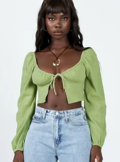 Princess Polly Hart Long Sleeve Top  Green Cheap