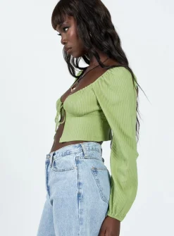 Princess Polly Hart Long Sleeve Top  Green Cheap