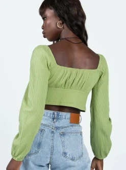 Princess Polly Hart Long Sleeve Top  Green Cheap
