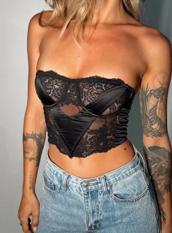 Princess Polly Harto Lace Strapless Top  Black New