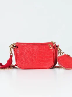 Princess Polly Harvey Croc Multi Pocket Bag  Red New