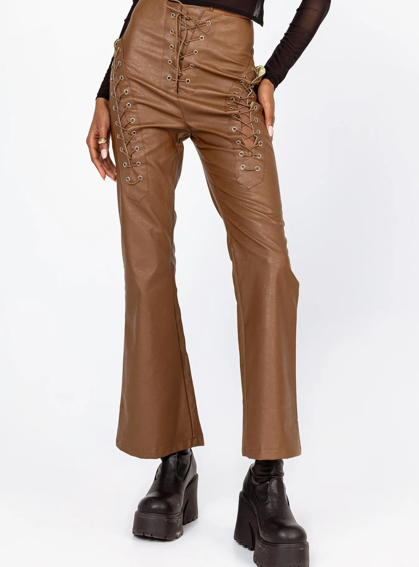 Princess Polly Harvey Pu Pants Brown Cheap