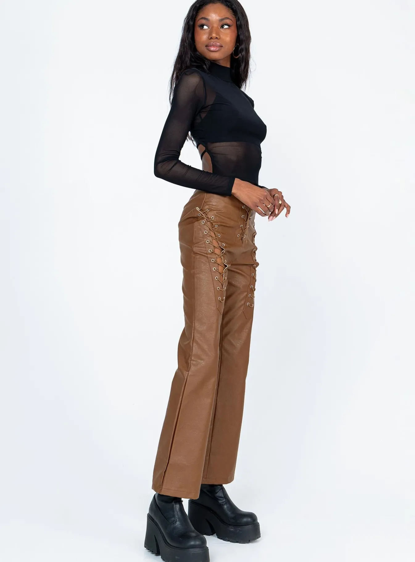Princess Polly Harvey Pu Pants Brown Cheap