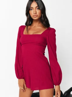 Princess Polly Hastings Long Sleeve Romper  Burgundy Flash Sale