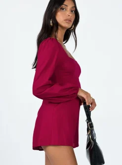 Princess Polly Hastings Long Sleeve Romper  Burgundy Flash Sale