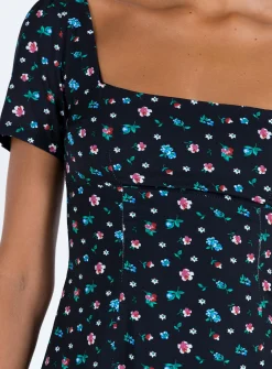 Princess Polly Hastings Mini Dress  Black Floral Flash Sale