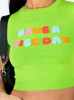 Princess Polly Have A Nice Day Knit Tee  Green Store