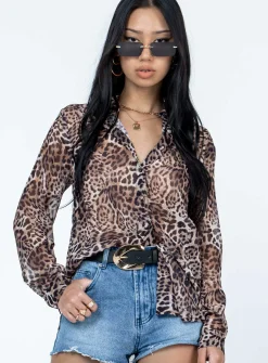 Princess Polly Hayden Shirt Leopard Flash Sale