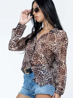 Princess Polly Hayden Shirt Leopard Flash Sale