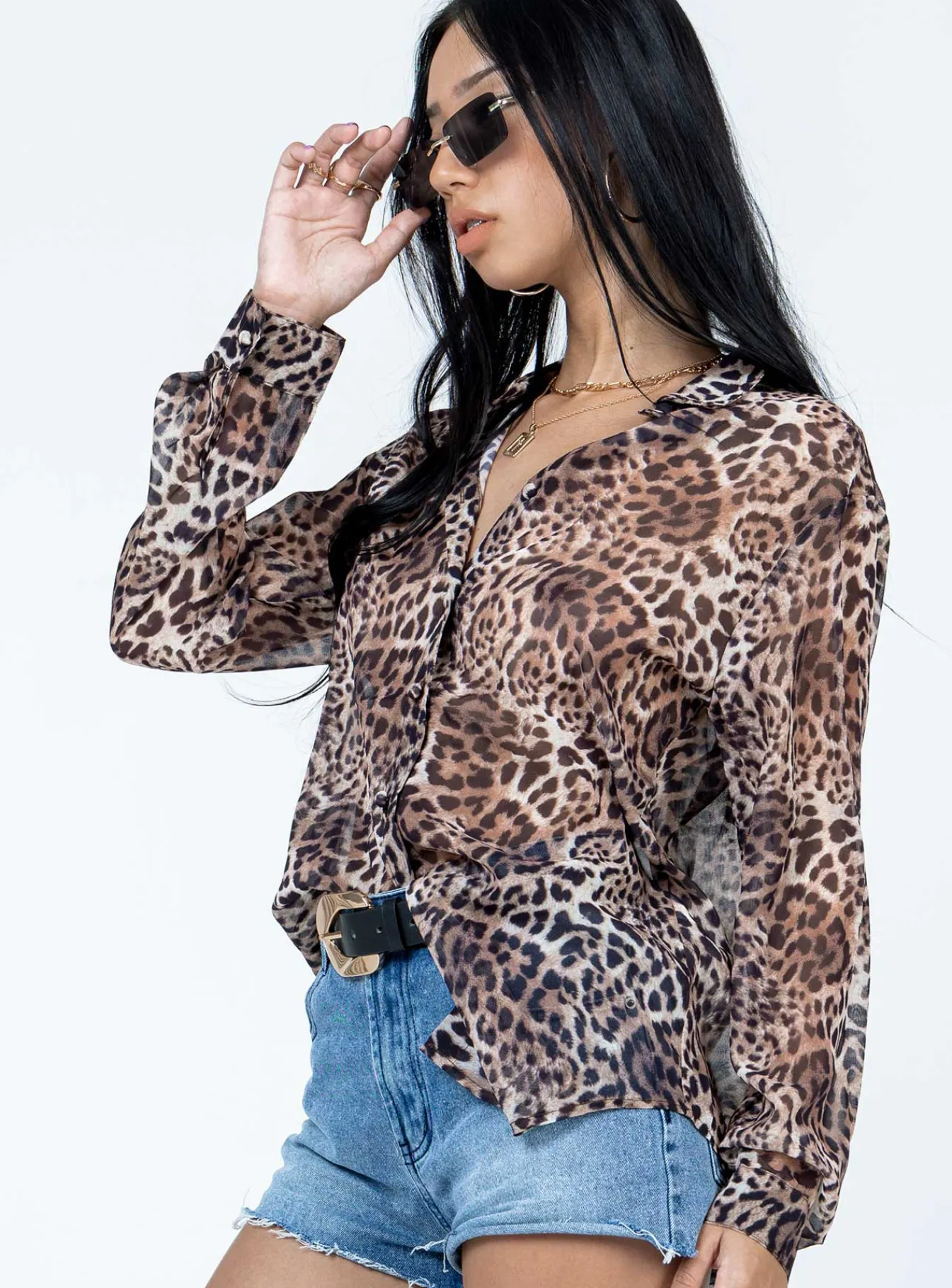 Princess Polly Hayden Shirt Leopard Flash Sale