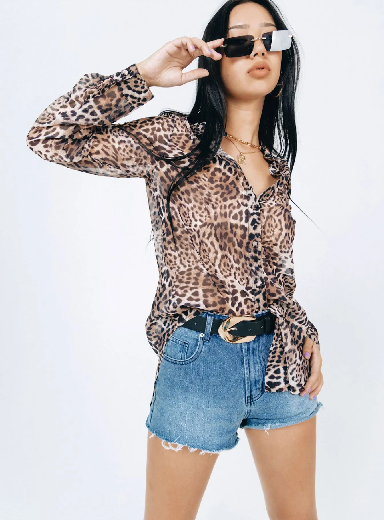 Princess Polly Hayden Shirt Leopard Flash Sale